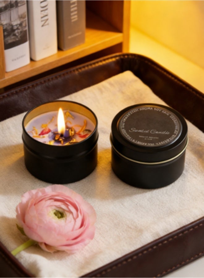 Scented Candle عبوة من شمعتين معطرتين برائحة الزهور المجففة الكريستالية - شموع معطرة برائحة الورد والإيلنغ، شموع معطرة بالزيوت العطرية الطبيعية، شموع صويا طبيعية، شمعة في علبة سوداء، مناسبة للمنزل، والمنتجعات الصحية، والحمام، واليوغا، أو السفر، هدية أنيقة ومريحة، عطر يدوم طويلاً - Image 2